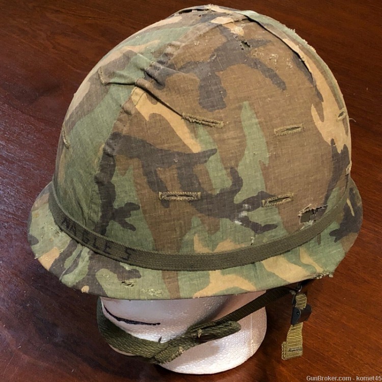 Vintage 70s 80s US Army USGI M1 Steel Combat Helmet & ERDL Camo Cover-img-0