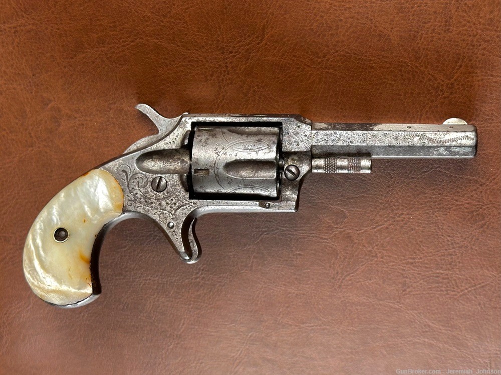 Lee Arms Co. Red Jacket No. 3 Pocket Revolver Engraved Nickel Pearl .32 RF -img-0