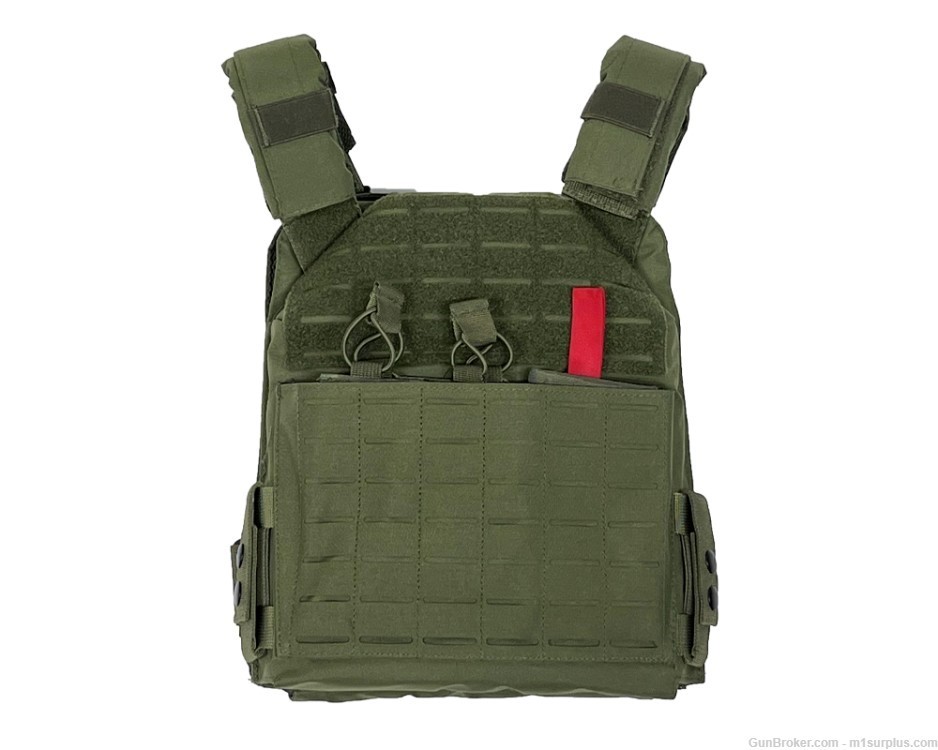 VISM Green Laser Cut MOLLE Plate Carrier Vest w/ Mag Pouches for 5.56 AR15-img-0