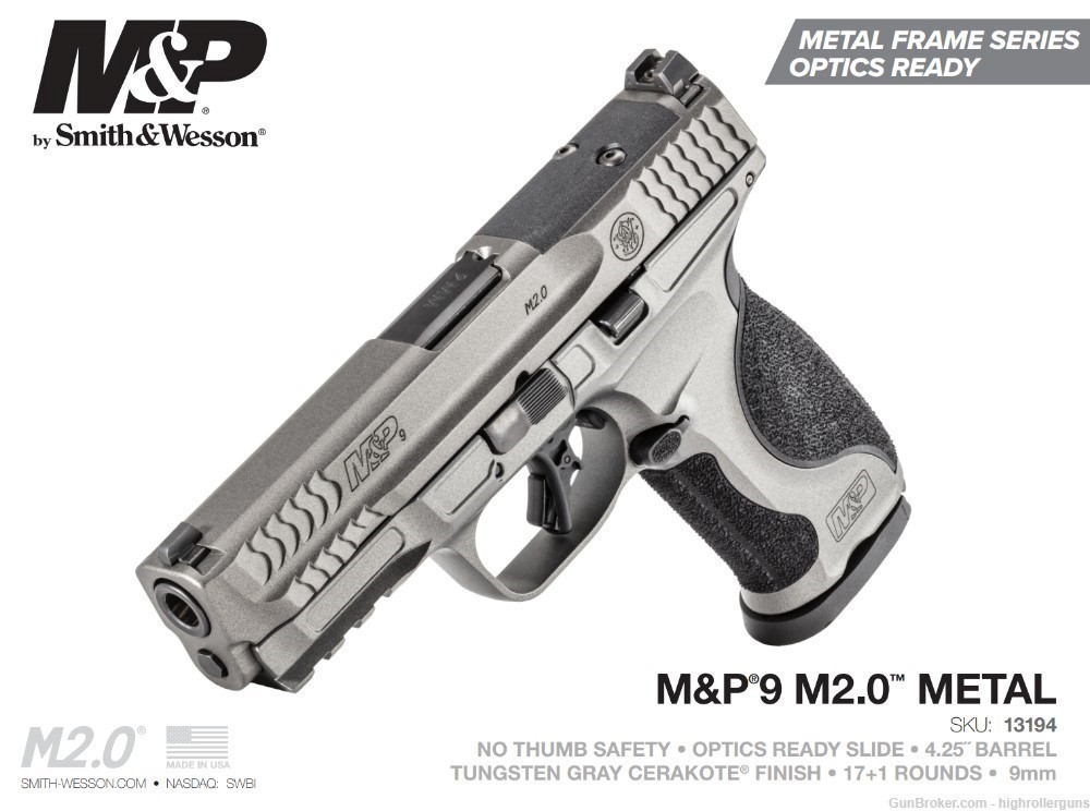 NEW Smith & Wesson M&P9 M2.0 METAL 9MM 4.25" - Gray, 4.25" Barrel, 17+1 -img-0