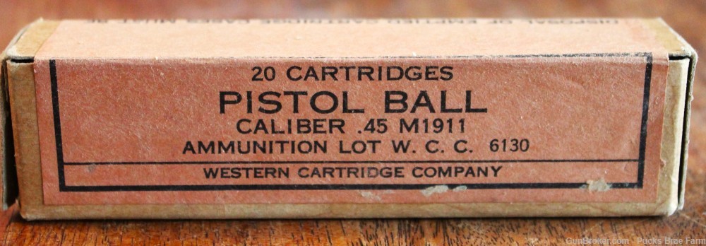 Full Vintage Box of Cal. "45 ACP M1911" U.S. Pistol Ball Western Cartridge -img-0