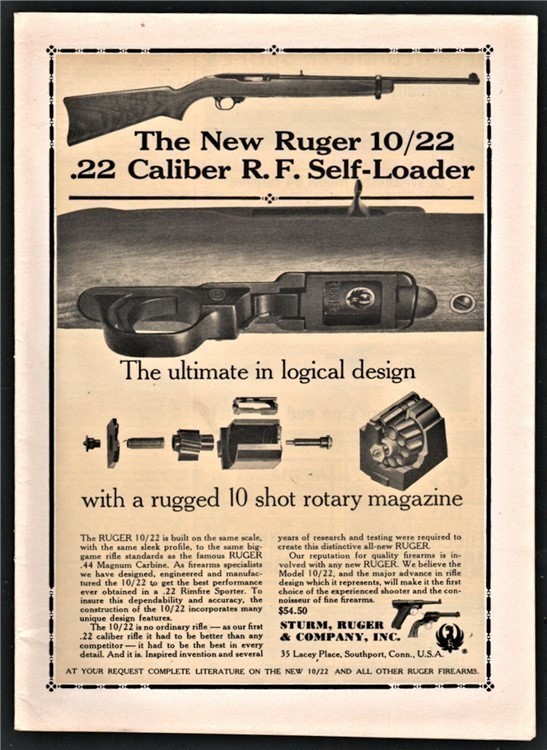 1965 RUGER 10/22 .22 Self-Loading Rifle PRINT AD-img-0