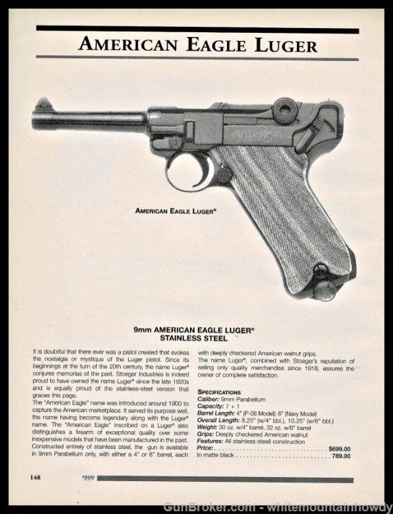 1999 AMERICAN EAGLE LUGER 9mm Pistol Print AD-img-0