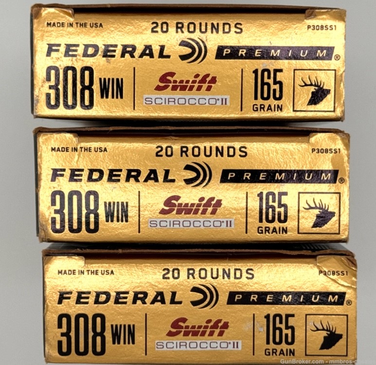 308WIN FEDERAL SWIFT SCIROCCO II 308 WIN 165GR. P308SS1 - 3 BOXES (60RDS) -img-0