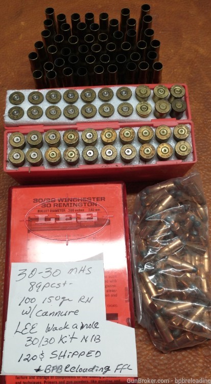 30/30 Brass,150 gr RN Bullets, LEE Hand load kit-img-0