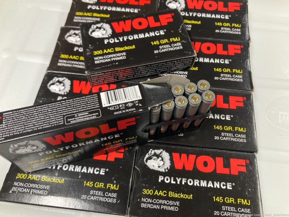 Wolf 300 BLK 200 Rds 145gr FMJ Steel Case Made in Russia 300blk Blackout-img-1