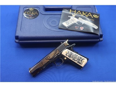 Colt HAKA Series 1911 Pistol 38 SUPER High Polished BLUED Gold Engraved New