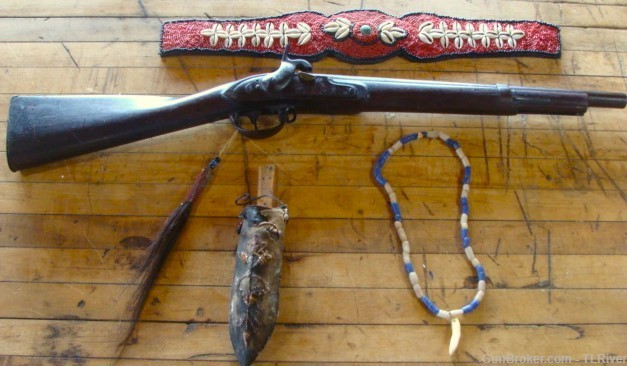 Indian Trade Musket Collection w/Knife & Sheath Necklace Bead & Quill Work -img-0