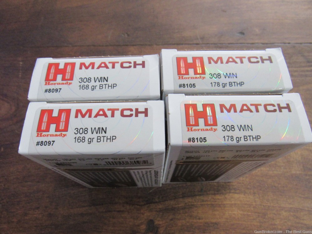 80 Round Lot Hornady 308 winchester 168 Grain BTHP Hollow Point #8097-img-1