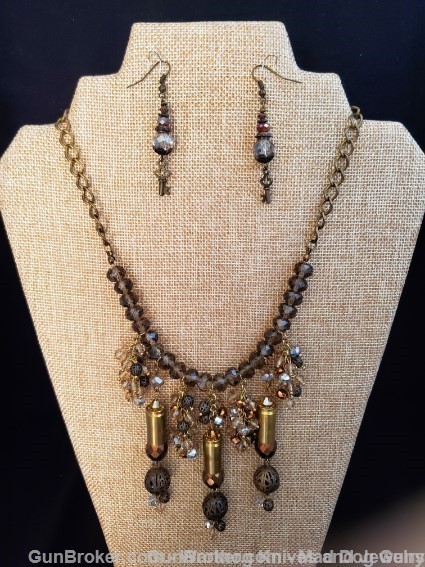 Bullets,Crystals & Bling Necklace & Earrings. Handmade-1 of 1. NE8*REDUCED*-img-0