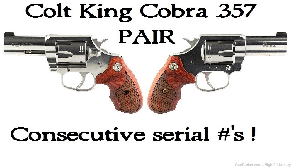 Pair of Colt King Cobra .357 MAG Revolvers 6rd SS Snake TALO Consecutive #-img-0