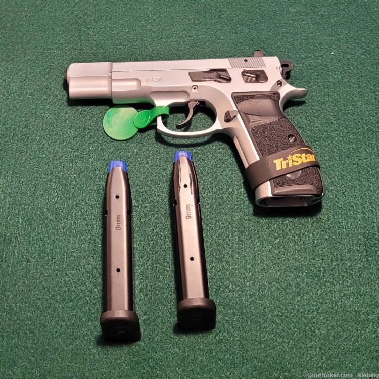 TriStar S-120 Pistol 9mm 4.7" Barrel, CHROME, Black Checkered Grips, 17rd-img-1