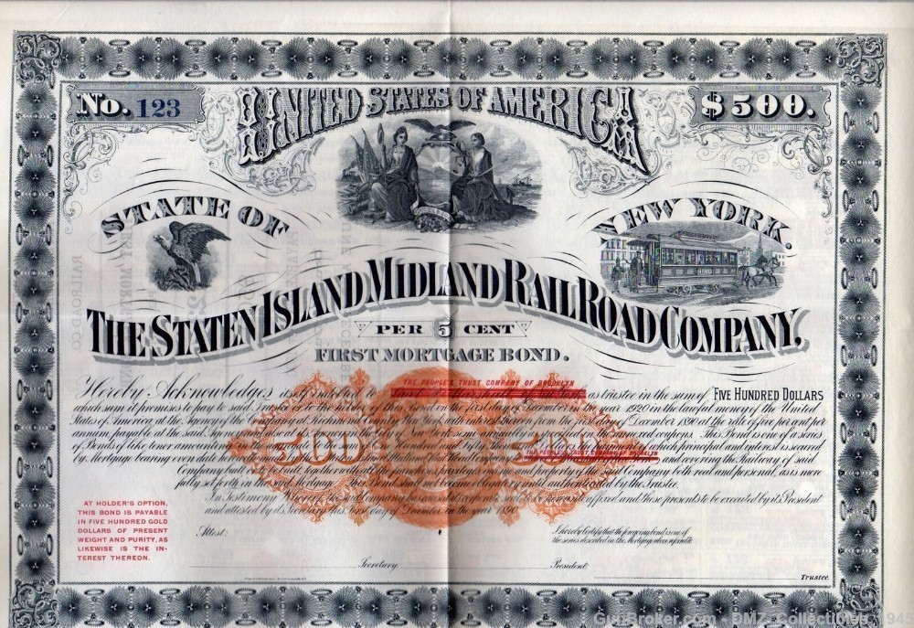 1890 $500 Staten Island Midland Railroad Company Mortgage Bond-img-0