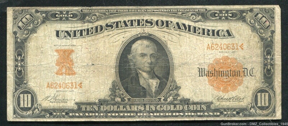 1907 $10 Gold Certificate Note Money Bill Currency-img-0