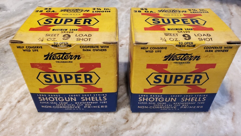 Western Super X 28 gauge vintage paper shotshells - 50 rounds 2 full boxes-img-0