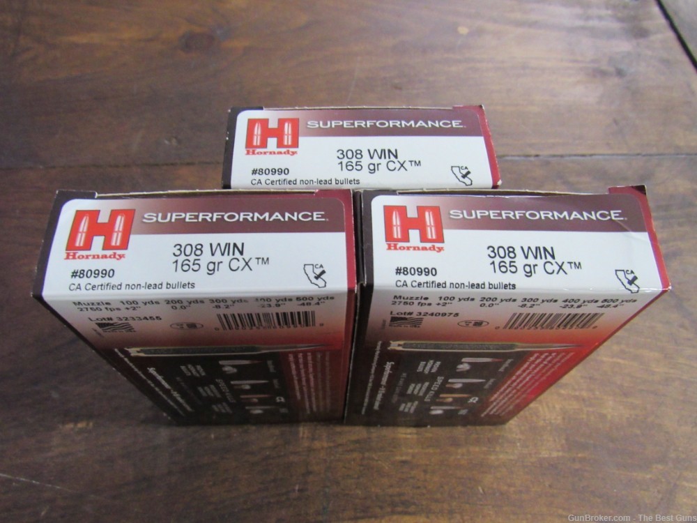 60 Rounds Hornady Superformance 308 winchester 165 Grain CX Ammo #80990-img-1