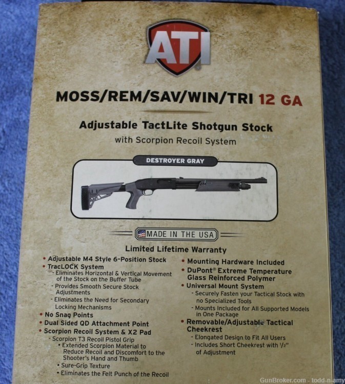 ATI 6-Position Stock Mossberg/Remington/Savage/Winchester/TriStar 12ga GRAY-img-2