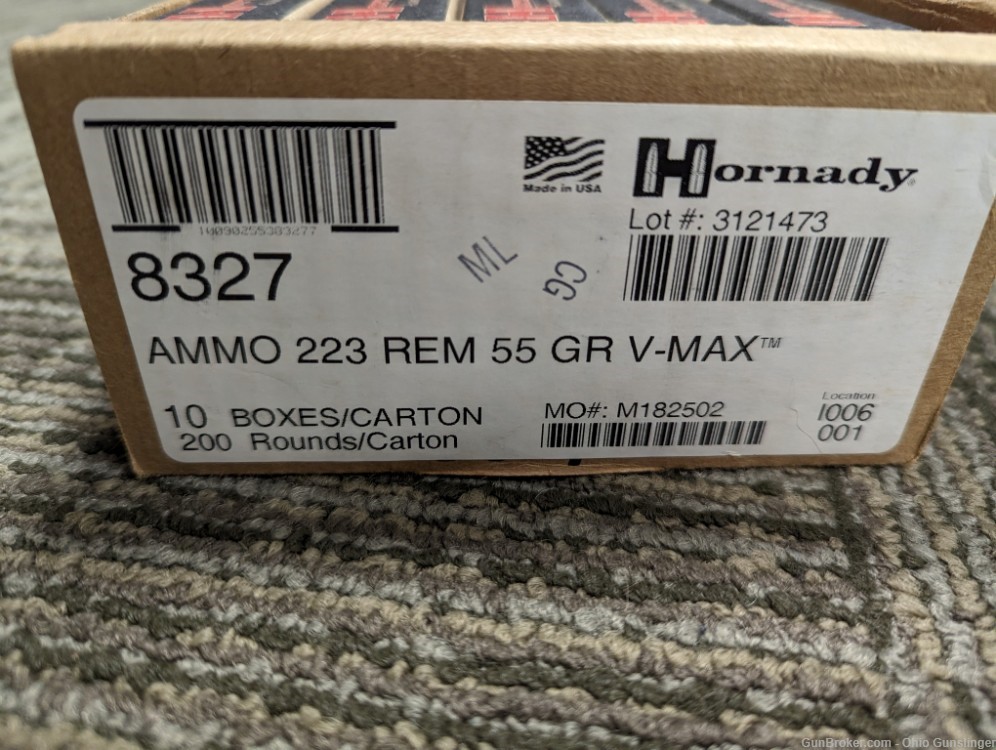 200 Rds Hornady .223 Rem Ammo 55 Gr VMAX 8327 - FREE SHIP-img-1