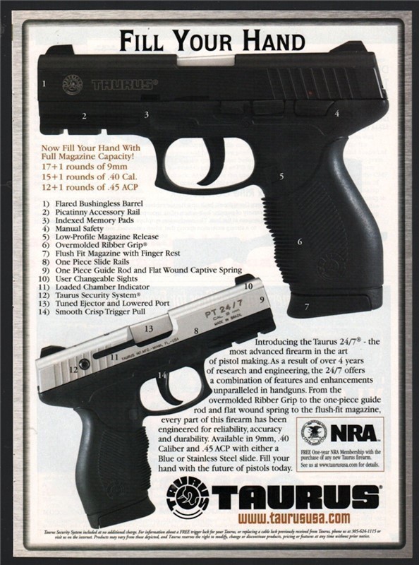 2004 TAURUS 24/7 9mm or .40 Pistol Print AD-img-0