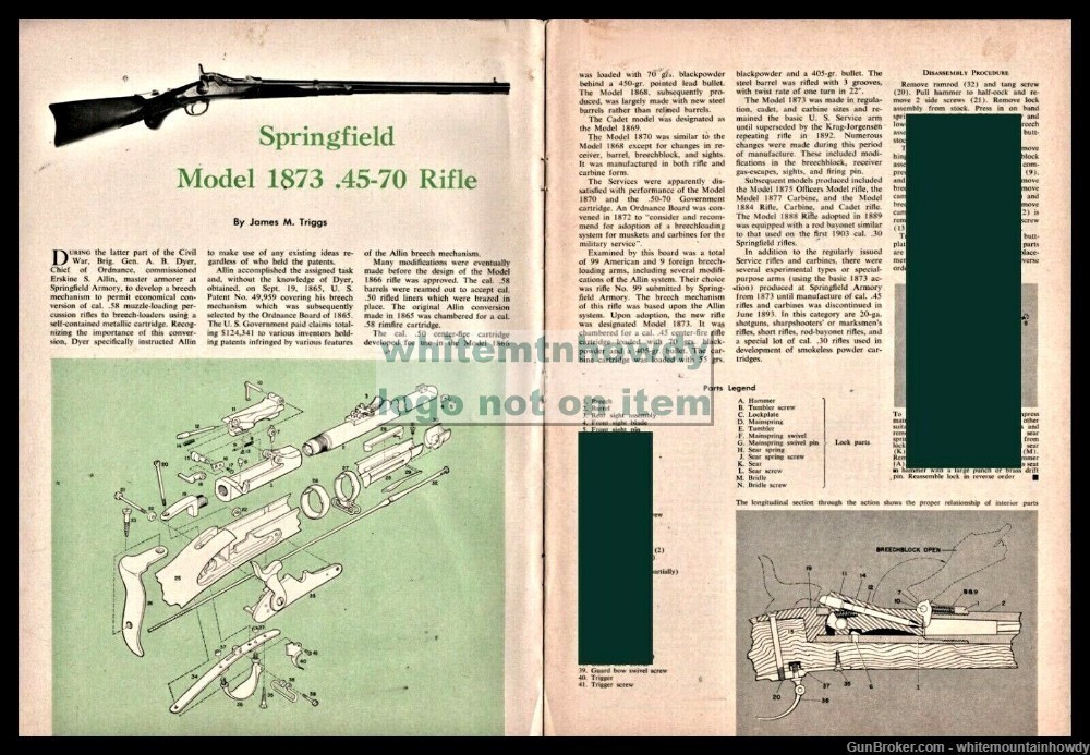 1960 SPRINGFIELD 1873 .45-70 Rifle Schematic Parts List Assembly Article-img-0