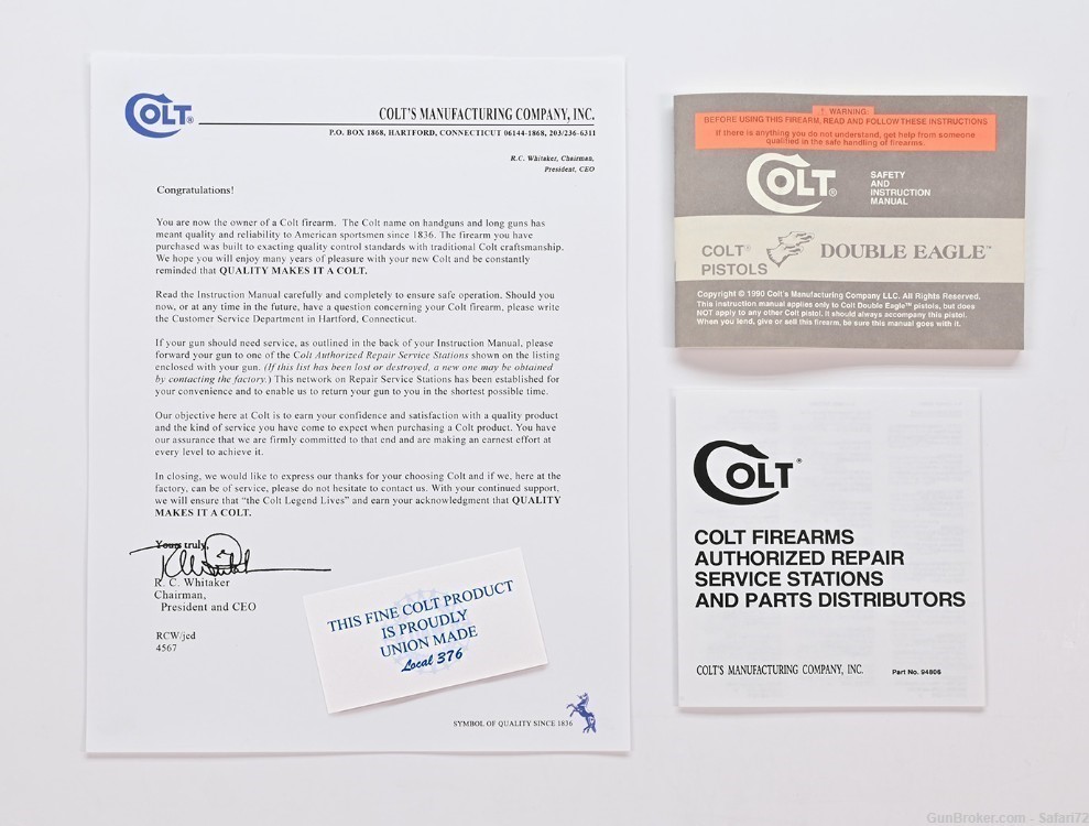 Colt Double Eagle 1990 Manual, Repair Stations List, Colt Letter, Etc.-img-0
