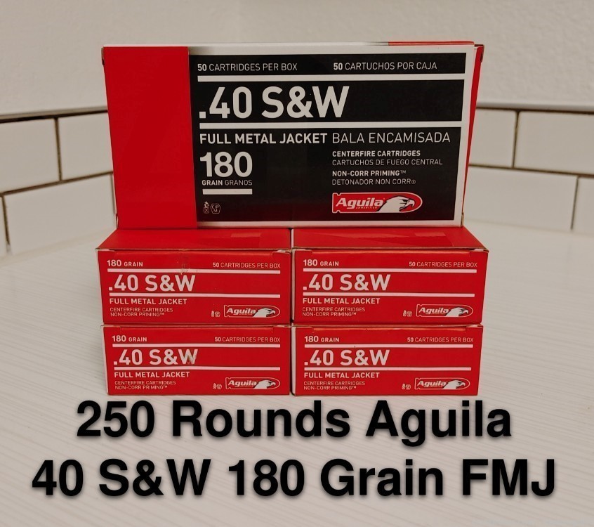 250 Rounds Aguila .40 Smith & Wesson 180 Grain Full Metal Jacket Ammunition-img-0