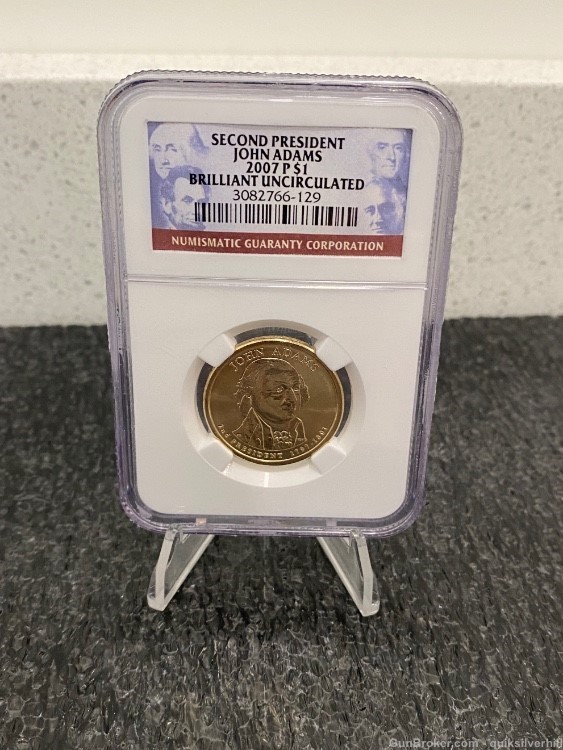 Beautiful NGC Cased 2007 P John Adams BU $1 Coin -img-0
