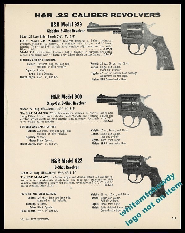 1973 IVER JOHNSON 50-A Sidewinder 67 Viking 67-S Snub Revolver PRINT AD-img-0