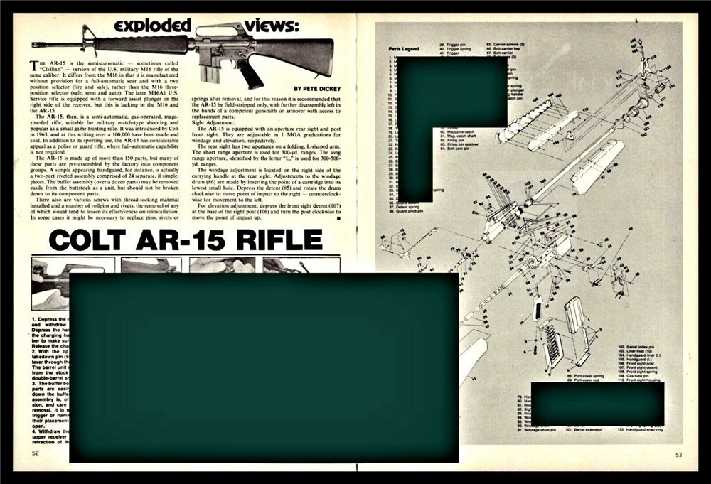 1980 COLT AR-15 Rifle Exploded Parts List Disassembly Assembly Article-img-0