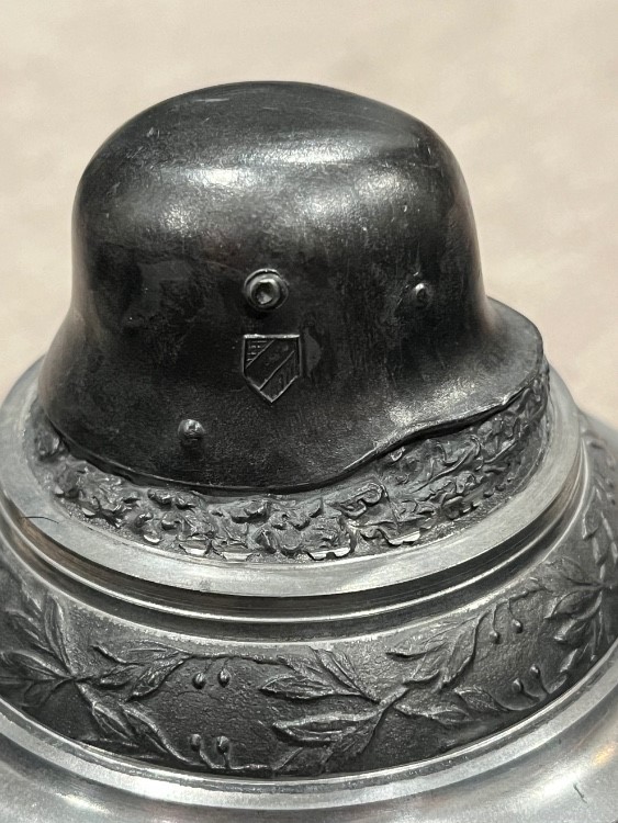 RARE 3rd Reich WW2 German STEIN 0.5L w/3D Helmet Lid - ORIGINAL, NR!-img-6