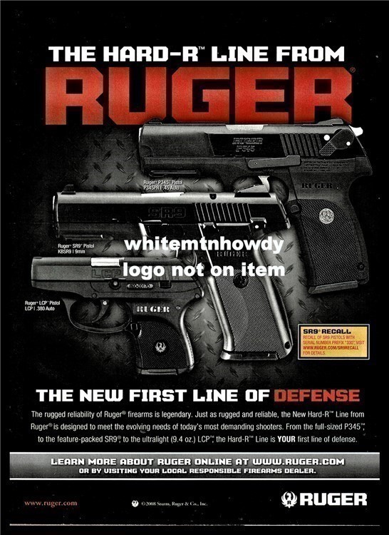 2008 RUGER R-Line P345 SR9 and LC P Pistol PRINT AD-img-0