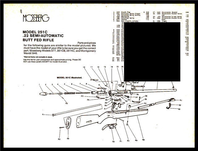 1992 MOSSBERG 346KB Semi Automatic Butt Fed Rifle Schematic Parts List AD-img-0