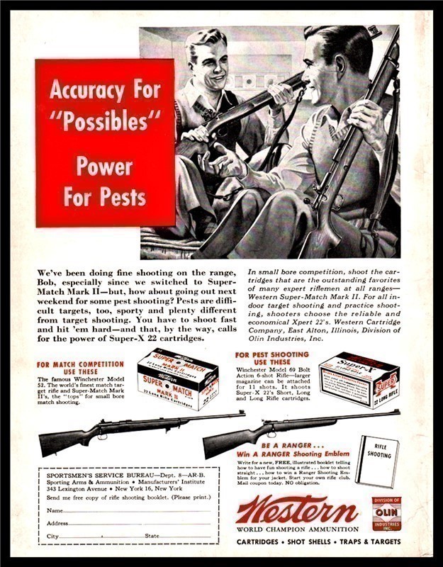 1947 WINCHESTER 52 and 69 Western Ammunition AD-img-0
