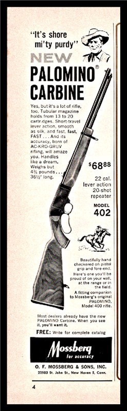 1961 MOSSBERG Model 402 Palomino Carbine PRINT AD-img-0