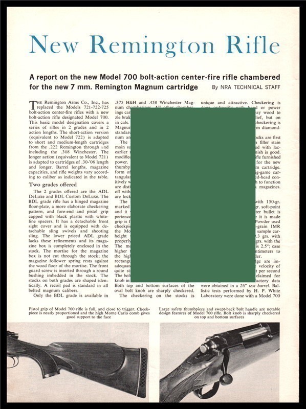 1962 New REMINGTON 700 Rifle 2-page Article>>-img-0