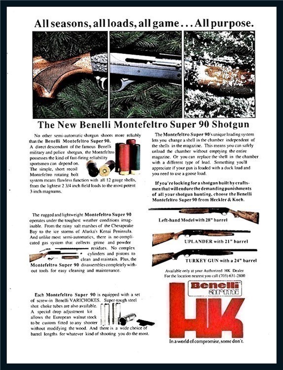 1988 BENELLI Montefeltro Super 90 Shotgun Heckler & Koch PRINT AD-img-0