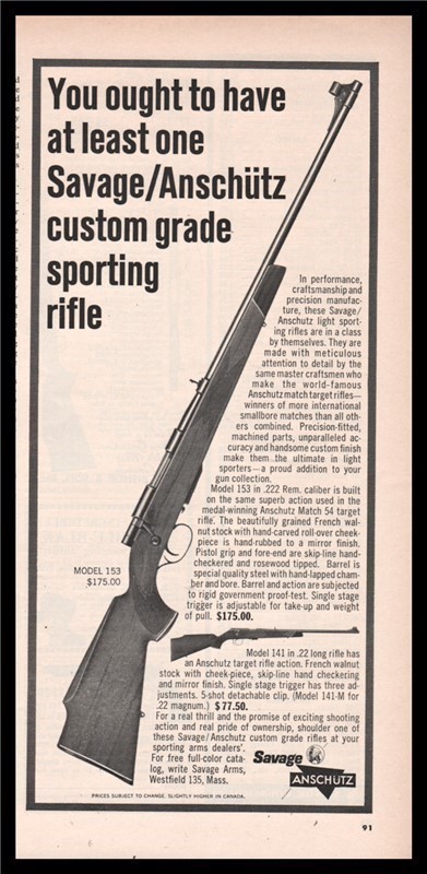 1964 SAVAGE ANSCHUTZ 153 Sporting Rifle PRINT AD-img-0