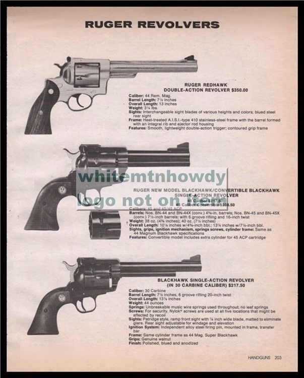 1983 RUGER Redhawk, Blackhawk Revolver PRINT AD-img-0