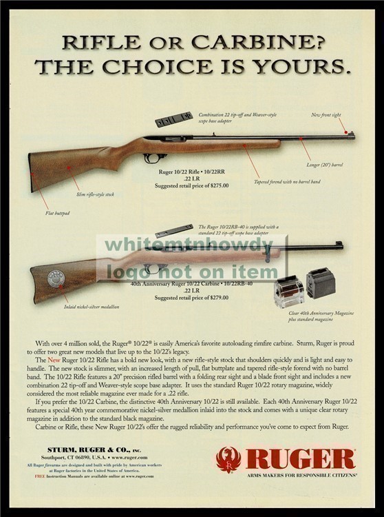 2004 RUGER 10/22 Rifle and Carbine Vintage PRINT AD-img-0