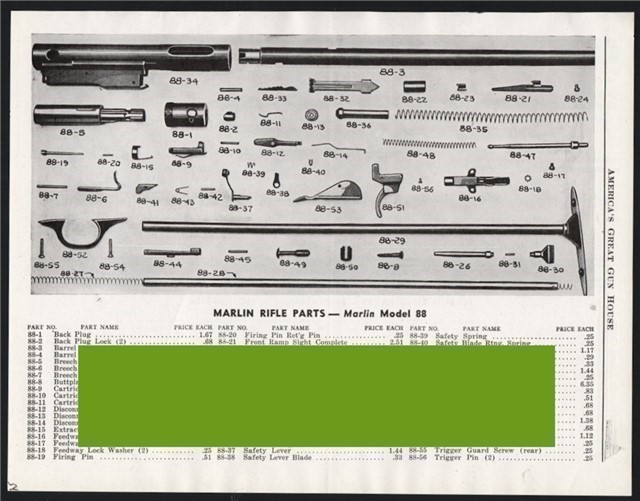 1949 MARLIN Model 88 Rifle Parts List AD-img-0