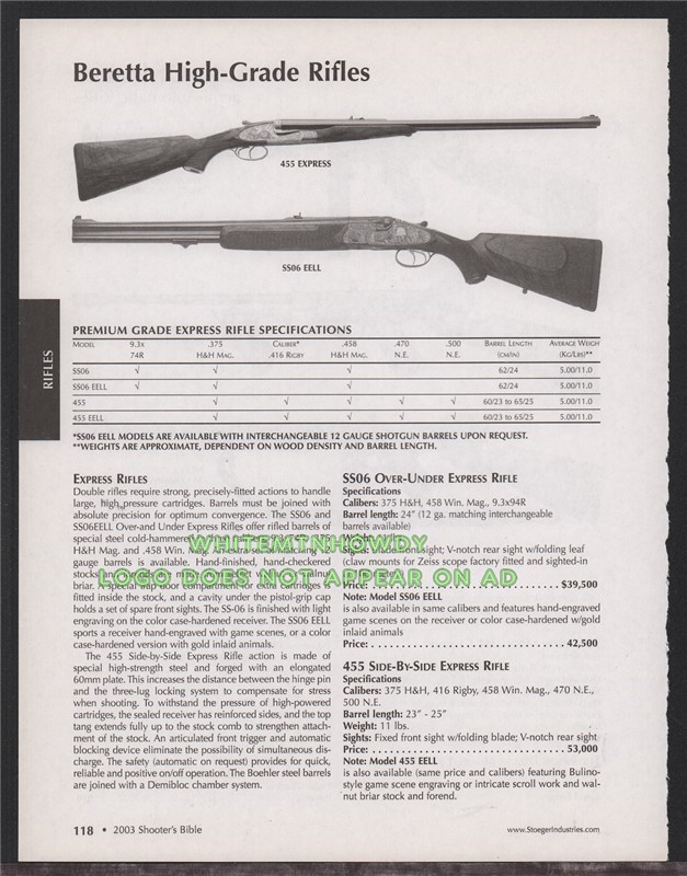 2003 BERETTA 455 Express & SS06 EELL Rifle AD-img-0