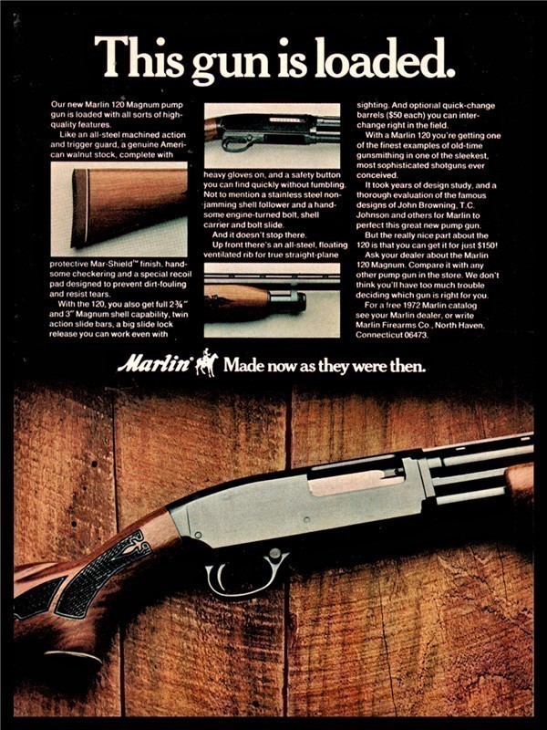 1972 MARLIN 120 Magnum Pump Shotgun PRINT AD-img-0