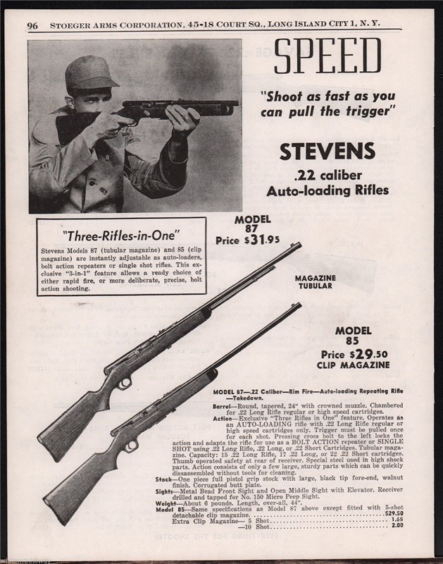 1954 STEVENS Model 87, 85 .Autoloading Rifle AD-img-0
