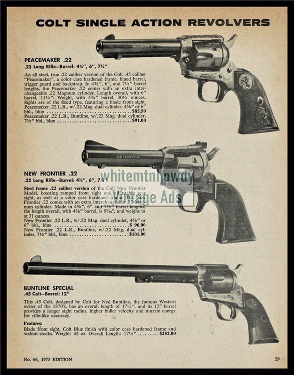 1975 COLT Peacemaker & New Frontier .22 Buntline Special Revolver PRINT AD-img-0