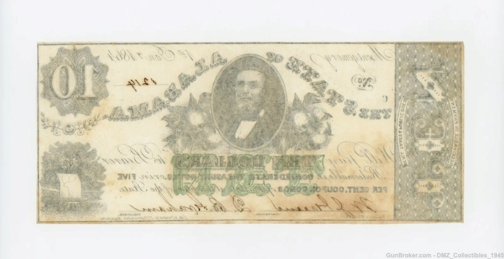 Civil War $10 Alabama Note Money Currency-img-1
