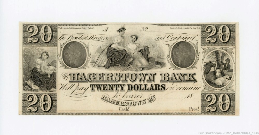 1800s $20 Maryland Bank Note Money Currency-img-0