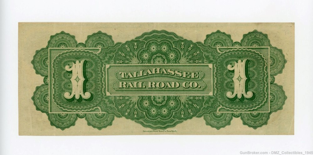 1800s $1 The Tallahassee Rail Road Company Florida Note Money Currency-img-1