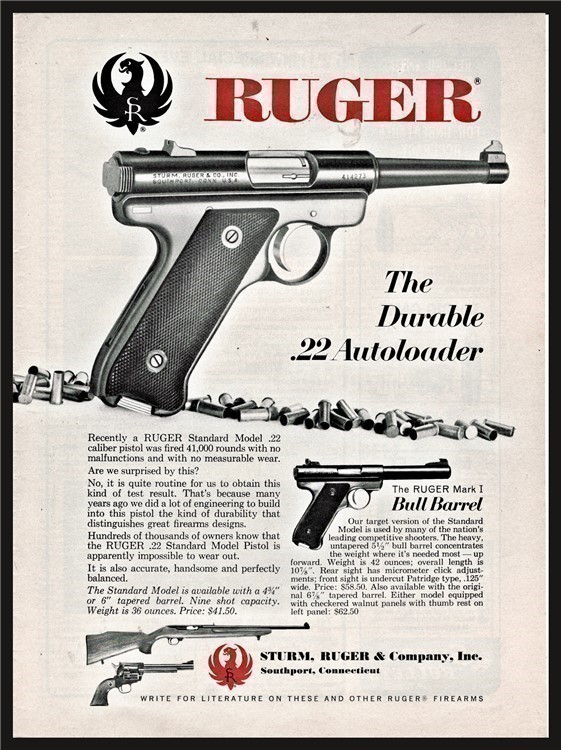 1966 RUGER Standard .22 Autoloader Pistol PRINT AD-img-0