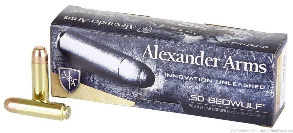 Alexander Arms AB350RSBOX Rifle Ammo 50 Beowulf 350 gr Flat Point FP 20bx-img-0