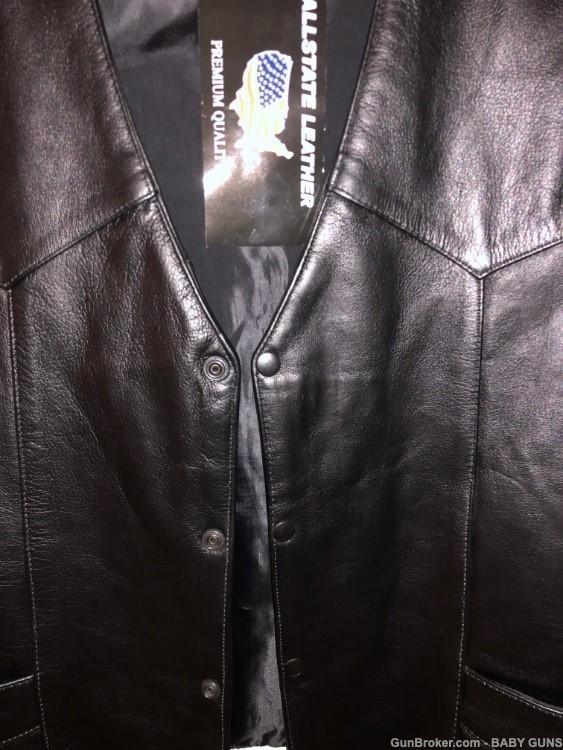 VEST BLACK LEATHER HAS A CONCEALMENT POCKETS FOR FIREARM CELL PHONE ETC.-img-5